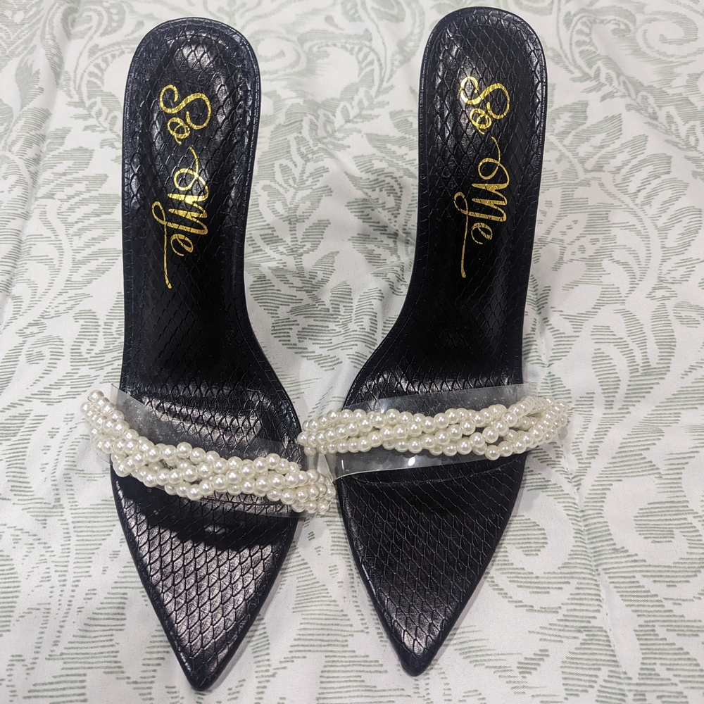 So Me Black High Heel Mules with Pointed Toe